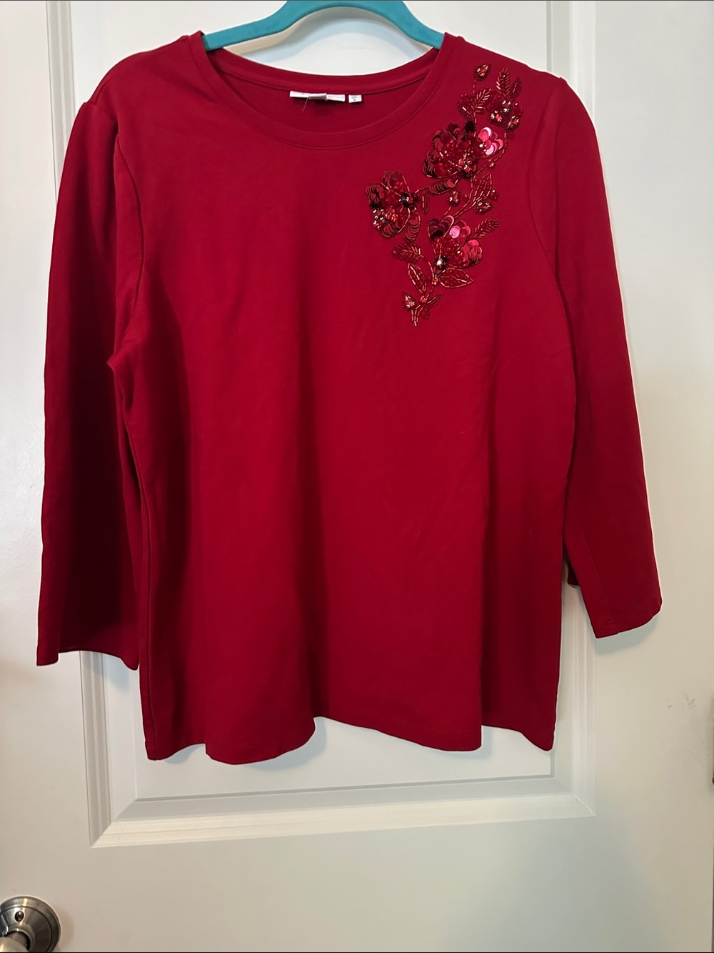 Chico's Scarlet Ponte Tunic with Floral Sequin Accent - Picture 2 of 12